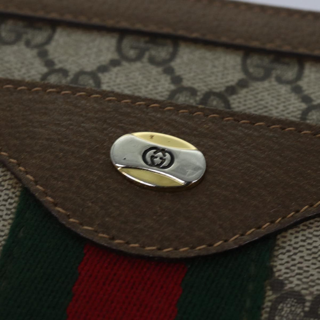 GUCCI GG Canvas Web Sherry Line Shoulder Bag PVC Leather Beige Green 83269