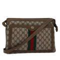GUCCI GG Canvas Web Sherry Line Shoulder Bag PVC Leather Beige Green 83269