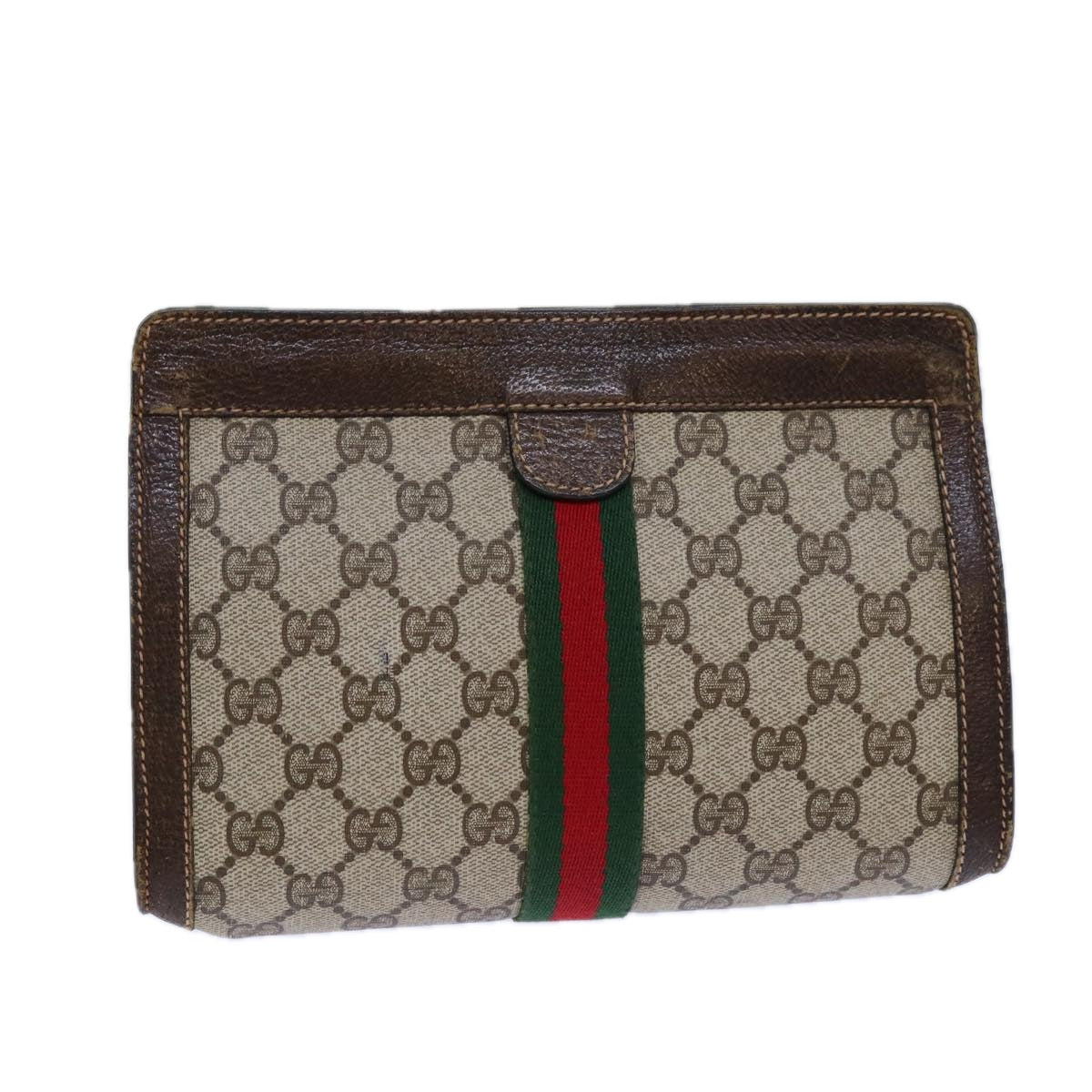 GUCCI GG Supreme Web Sherry Line Clutch Bag PVC Beige 67 014 2125 83284