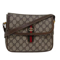 GUCCI GG Canvas Web Sherry Line Shoulder Bag PVC Leather Beige Green 83285
