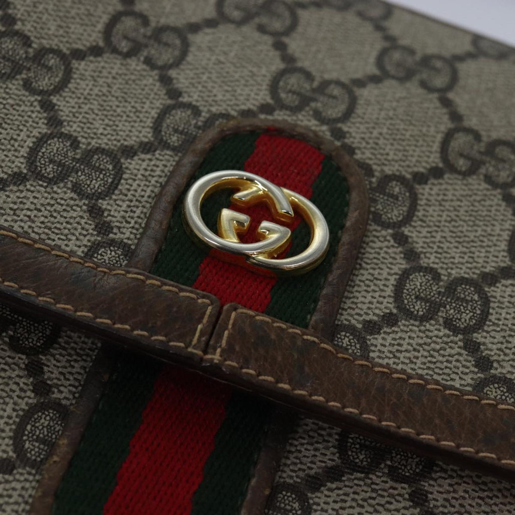 GUCCI GG Canvas Web Sherry Line Shoulder Bag PVC Leather Beige Green 83285