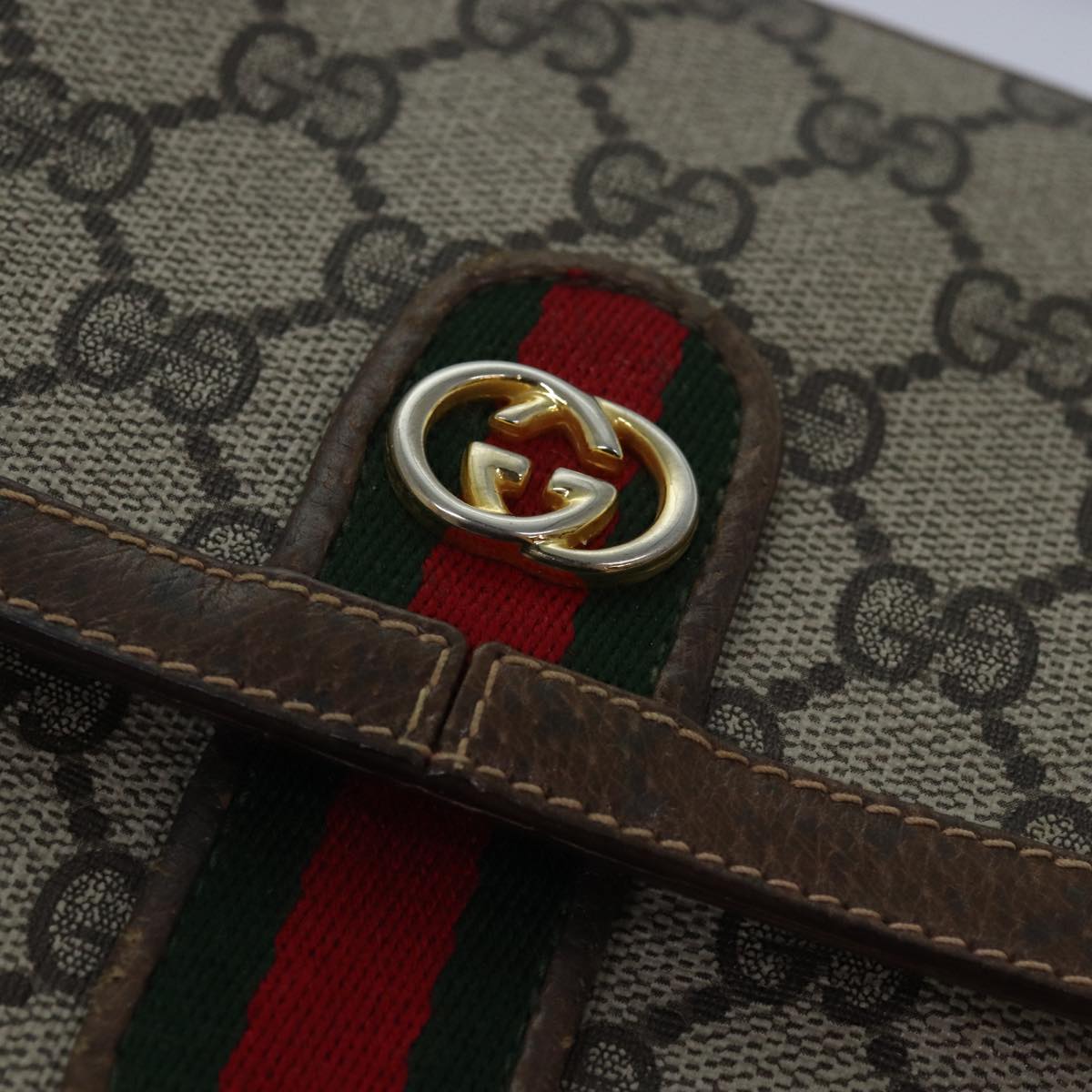 GUCCI GG Canvas Web Sherry Line Shoulder Bag PVC Leather Beige Green 83285