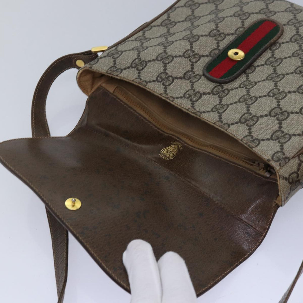 GUCCI GG Canvas Web Sherry Line Shoulder Bag PVC Leather Beige Green 83285