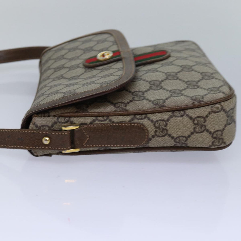 GUCCI GG Canvas Web Sherry Line Shoulder Bag PVC Leather Beige Green 83285