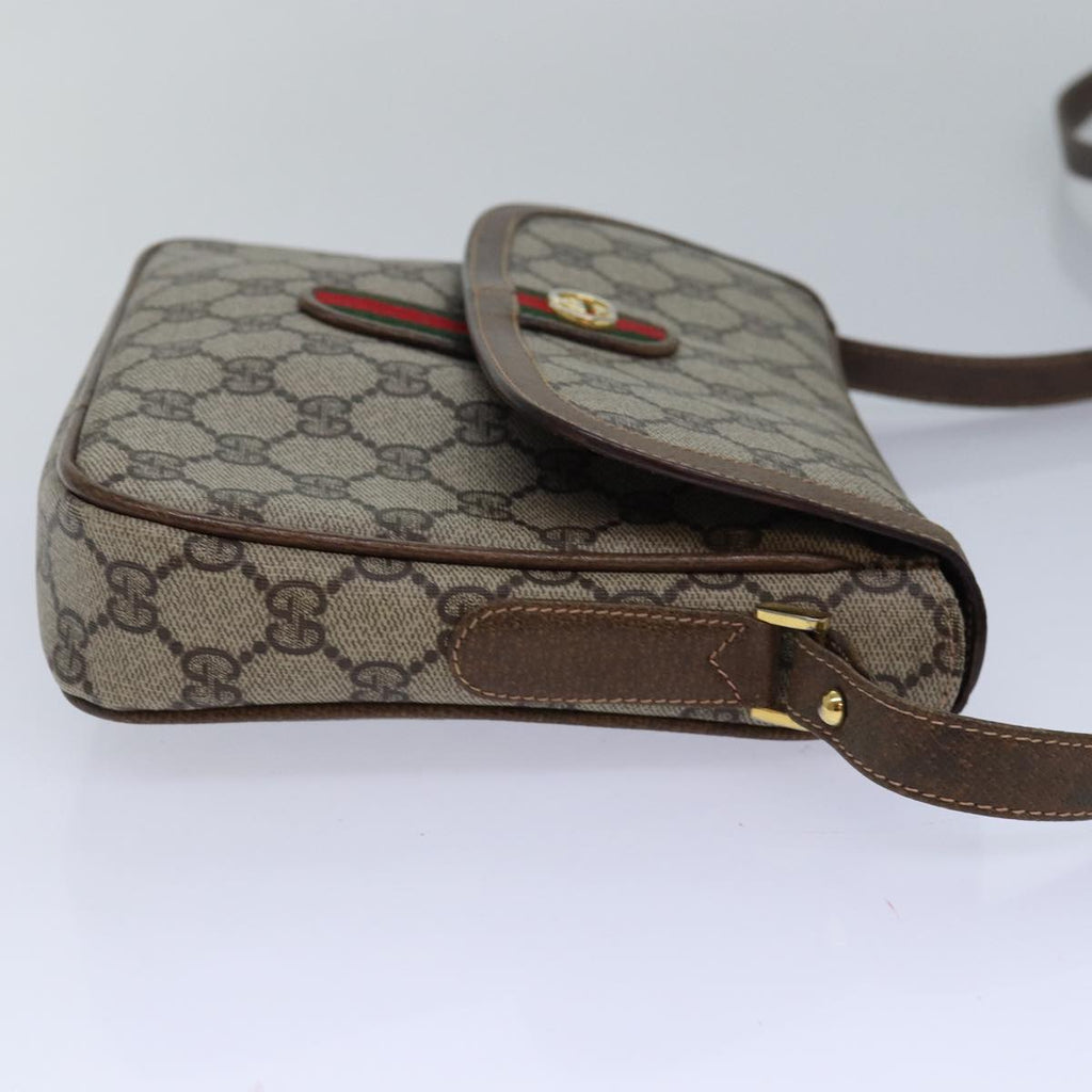 GUCCI GG Canvas Web Sherry Line Shoulder Bag PVC Leather Beige Green 83285