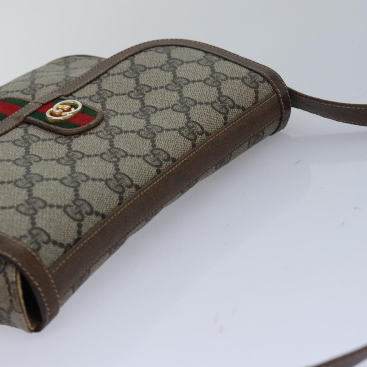 GUCCI GG Canvas Web Sherry Line Shoulder Bag PVC Leather Beige Green 83285