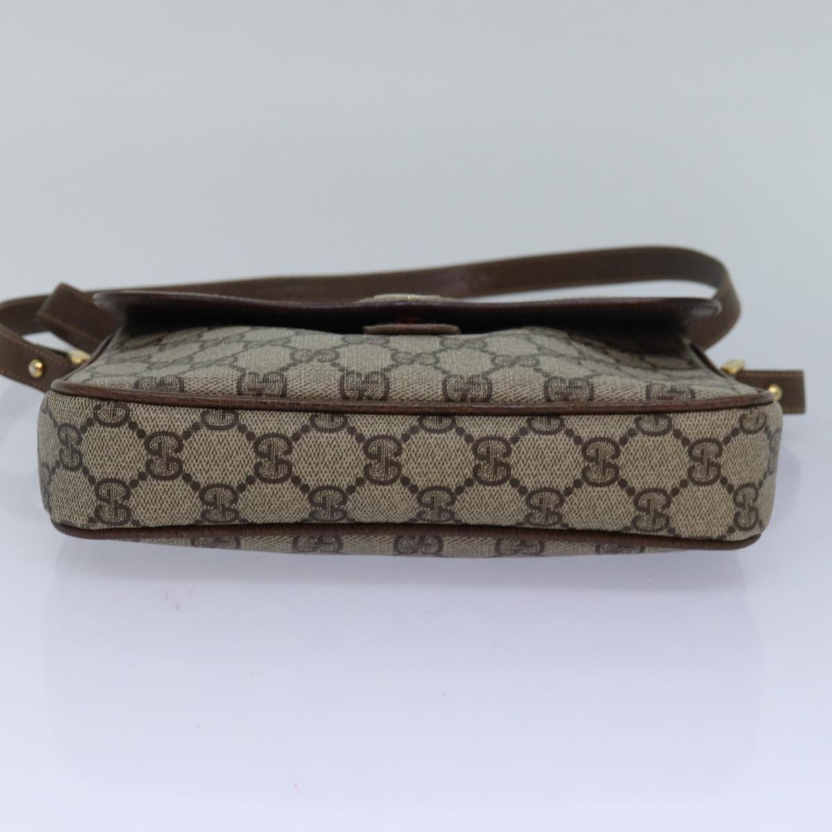 GUCCI GG Canvas Web Sherry Line Shoulder Bag PVC Leather Beige Green 83285