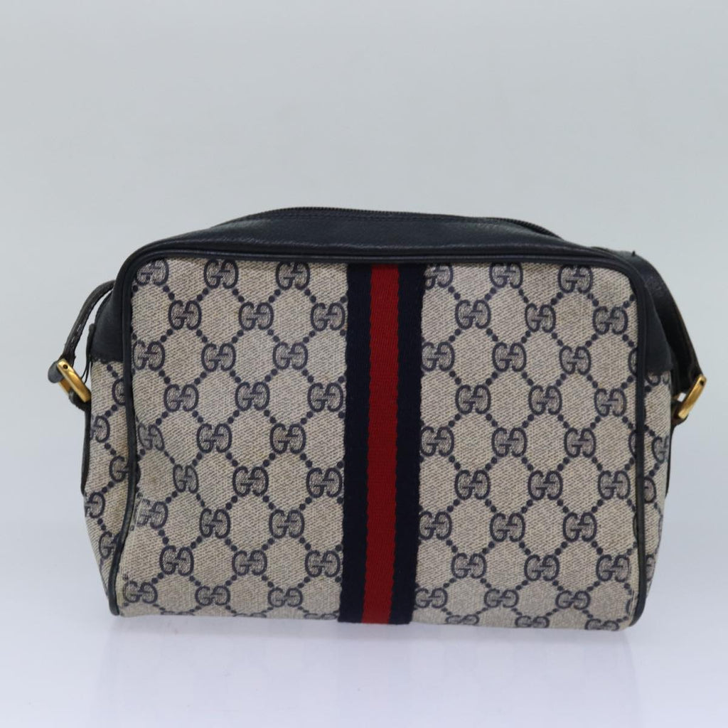 GUCCI GG Canvas Sherry Line Shoulder Bag PVC Leather Navy Red 83291