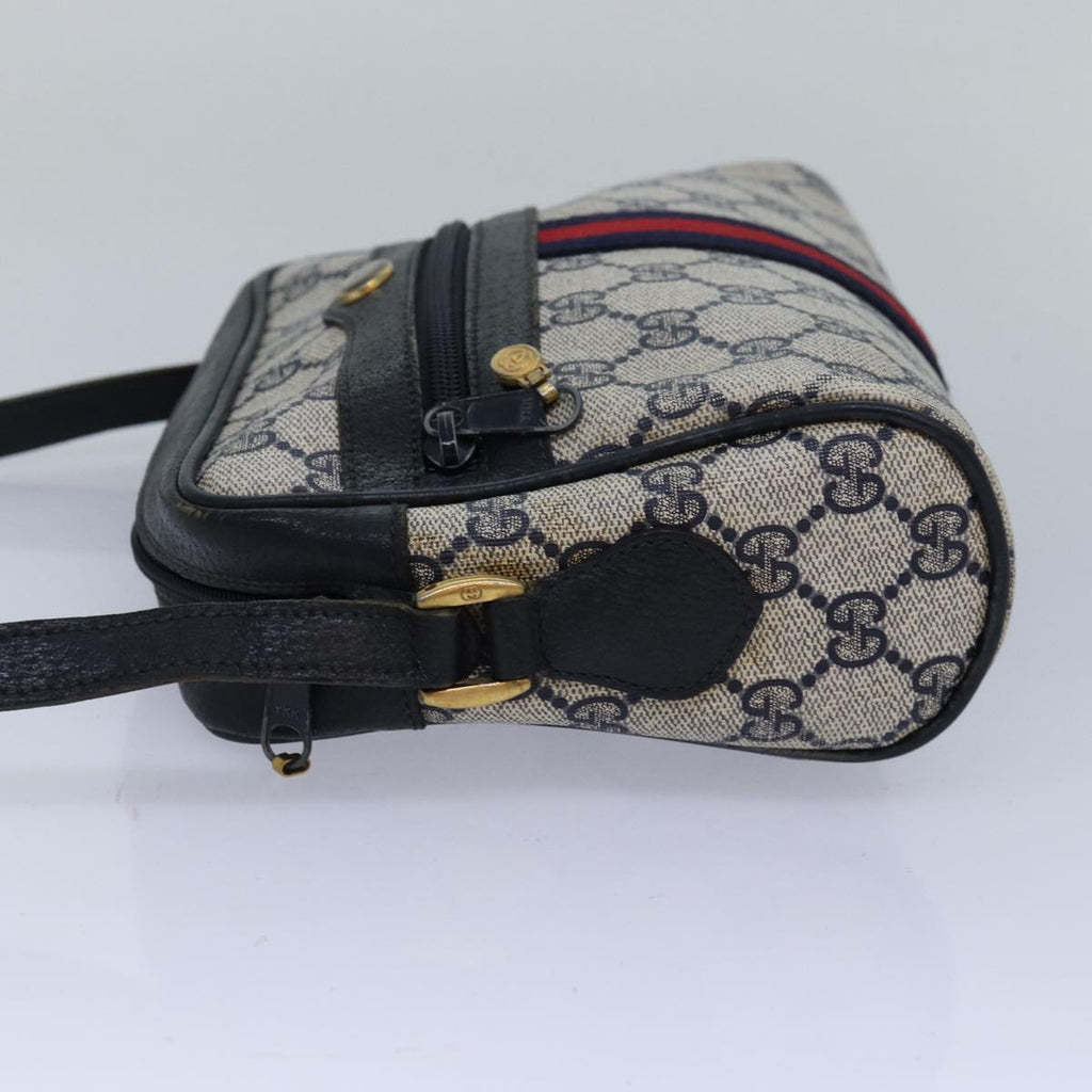 GUCCI GG Canvas Sherry Line Shoulder Bag PVC Leather Navy Red 83291