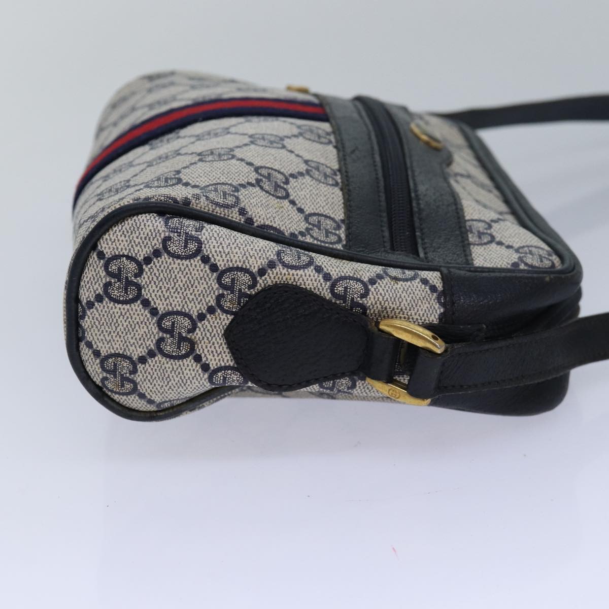 GUCCI GG Canvas Sherry Line Shoulder Bag PVC Leather Navy Red 83291