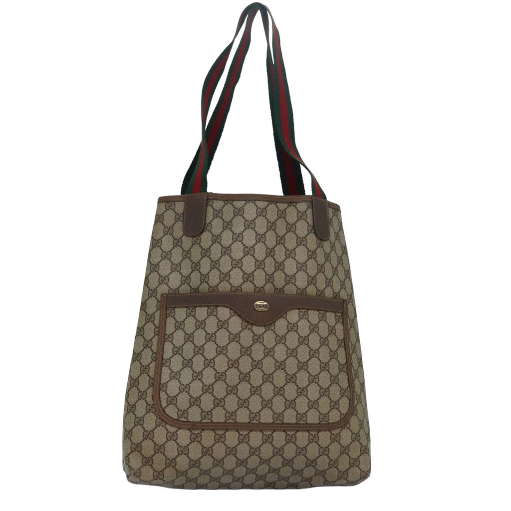 GUCCI GG Supreme Web Sherry Line Tote Bag PVC Leather Beige 39 02 003 83298