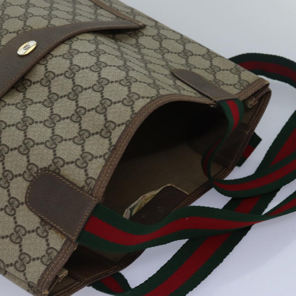 GUCCI GG Supreme Web Sherry Line Tote Bag PVC Leather Beige 39 02 003 83298