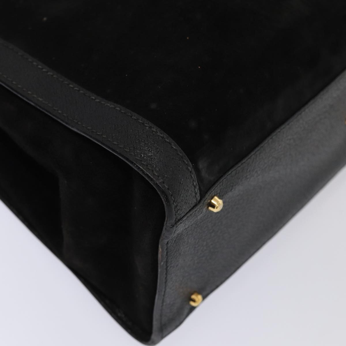 GUCCI Bamboo Hand Bag Suede Black 83299