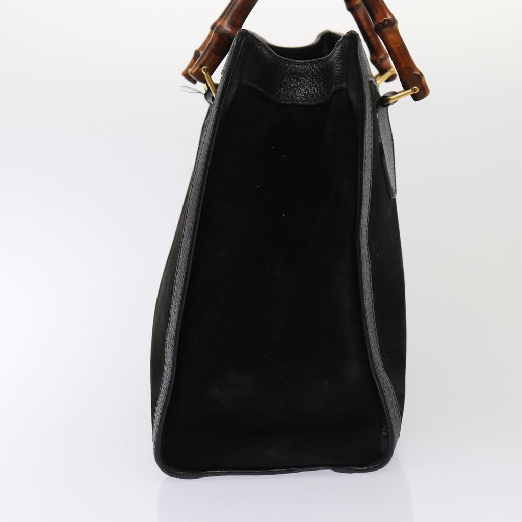 GUCCI Bamboo Hand Bag Suede Black 83299
