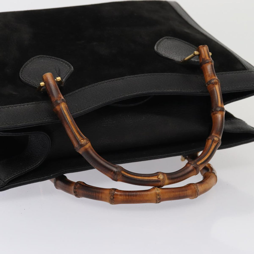 GUCCI Bamboo Hand Bag Suede Black 83299