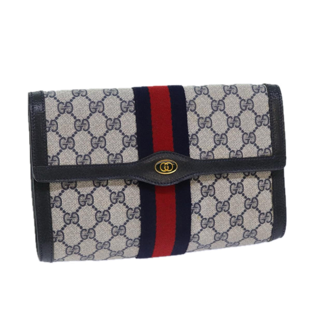 GUCCI GG Supreme Sherry Line Clutch Bag PVC Red Navy 89 01 006 83303