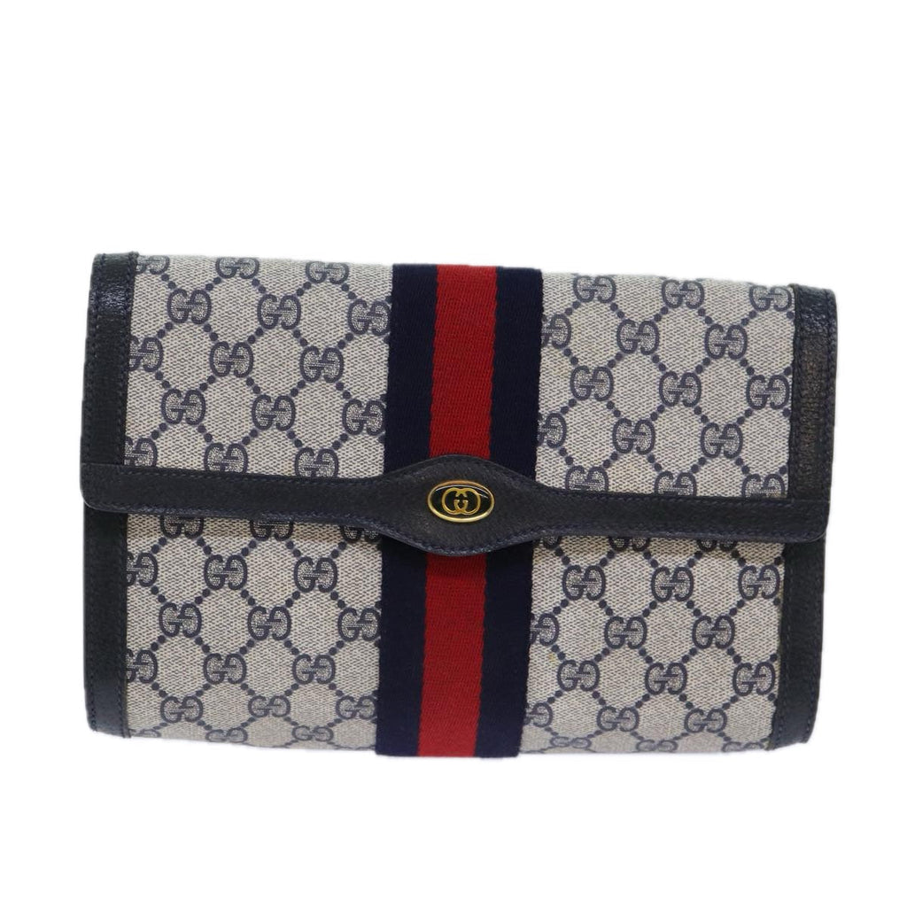 GUCCI GG Supreme Sherry Line Clutch Bag PVC Red Navy 89 01 006 83303