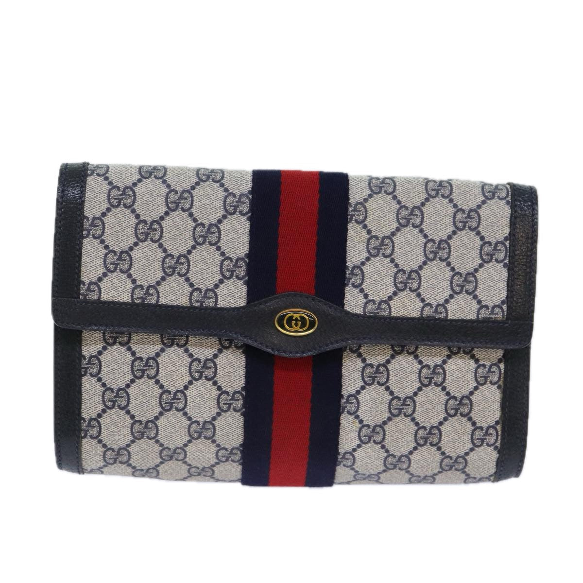 GUCCI GG Supreme Sherry Line Clutch Bag PVC Red Navy 89 01 006 83303
