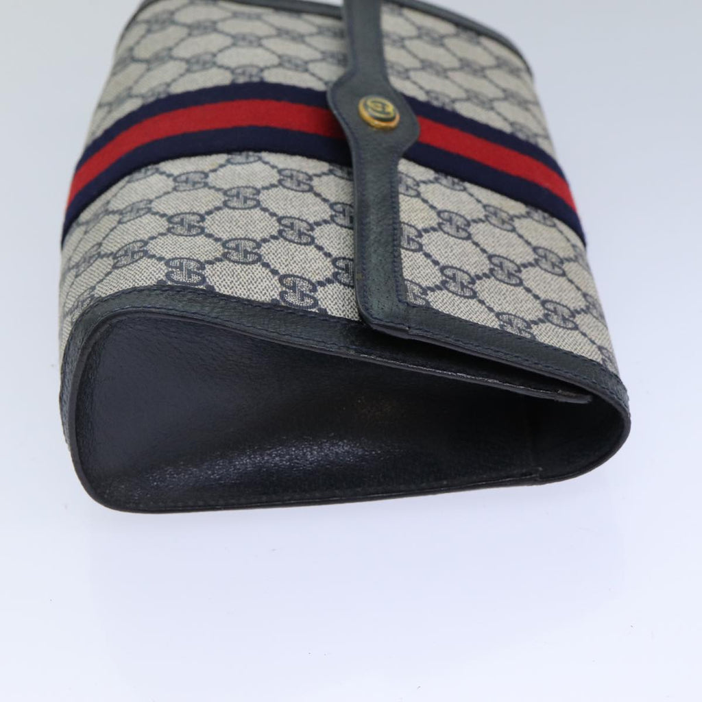 GUCCI GG Supreme Sherry Line Clutch Bag PVC Red Navy 89 01 006 83303