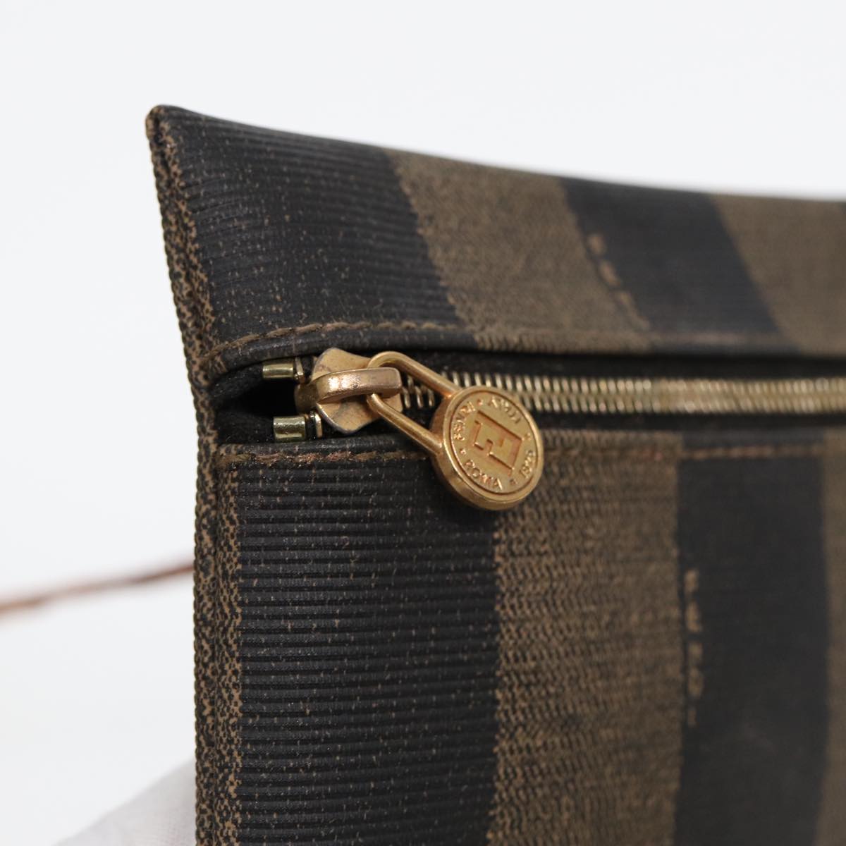 FENDI Pecan Canvas Shoulder Bag PVC Leather Brown 83311