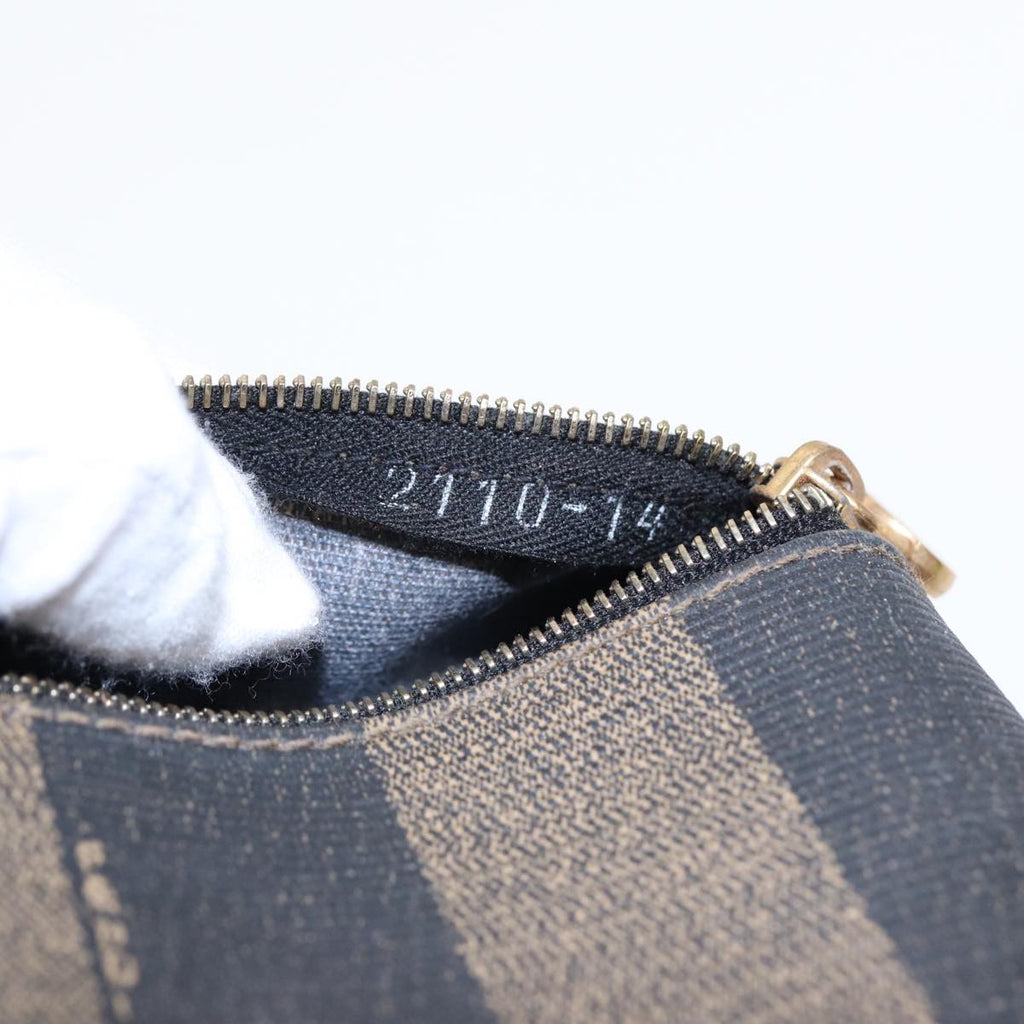 FENDI Pecan Canvas Shoulder Bag PVC Leather Brown 83311