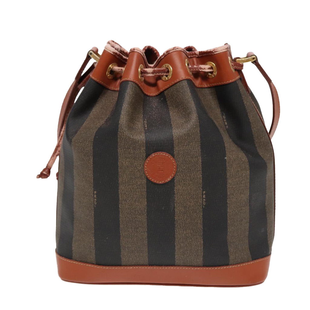 FENDI Pecan Canvas Shoulder Bag PVC Leather Brown 83311