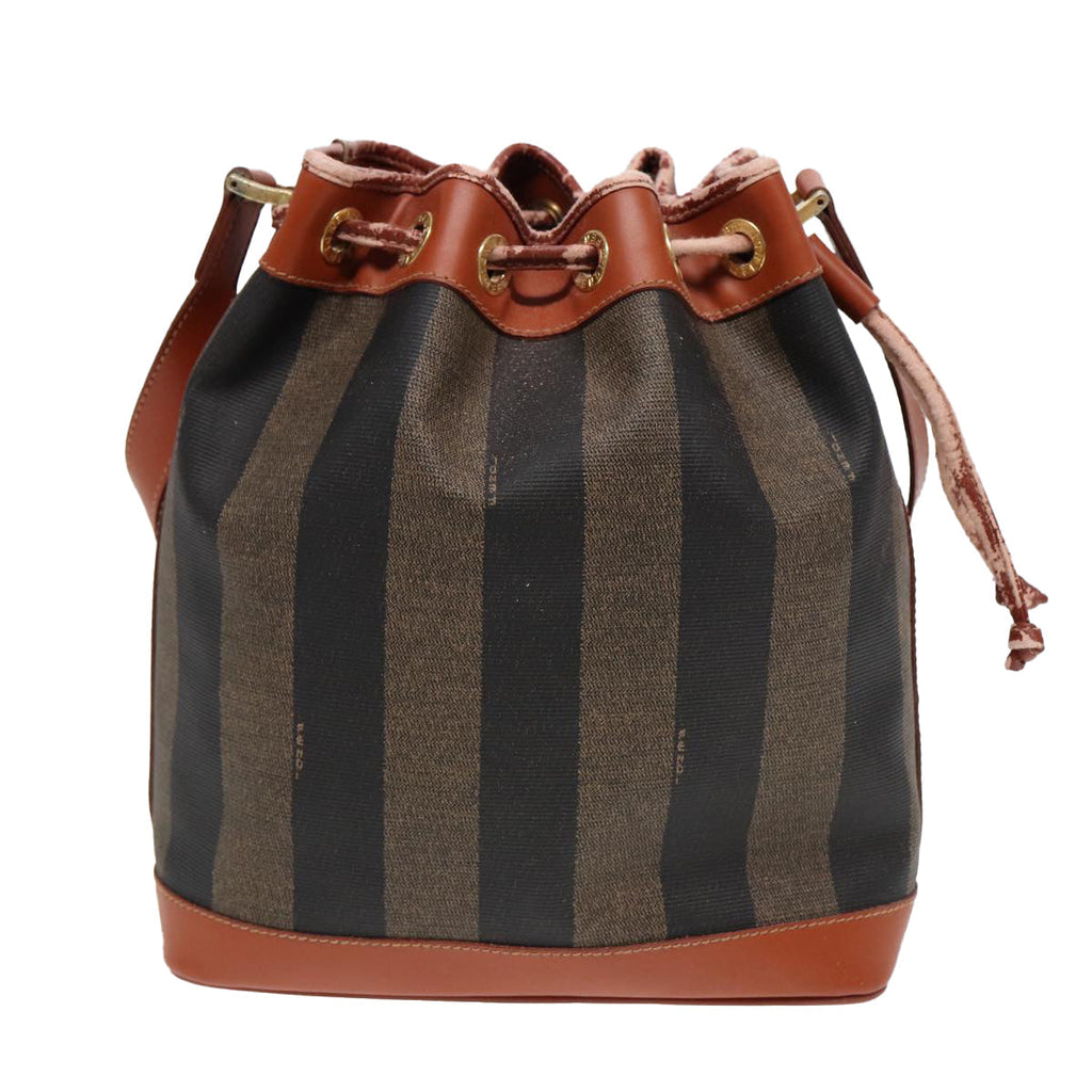 FENDI Pecan Canvas Shoulder Bag PVC Leather Brown 83311