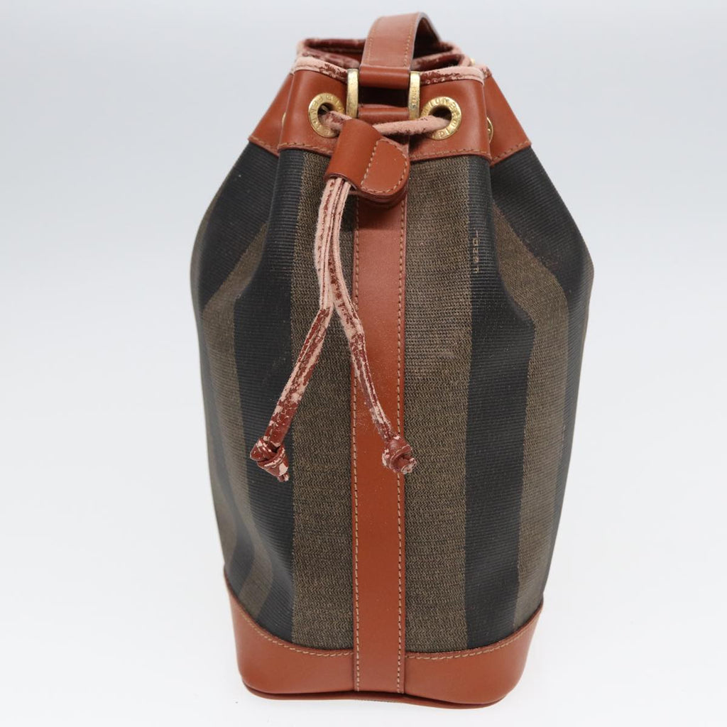FENDI Pecan Canvas Shoulder Bag PVC Leather Brown 83311