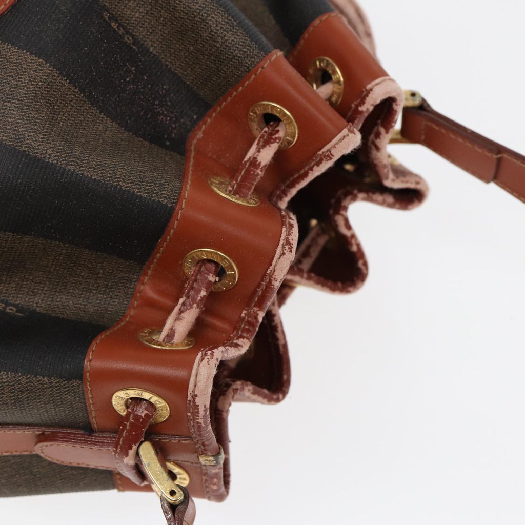 FENDI Pecan Canvas Shoulder Bag PVC Leather Brown 83311