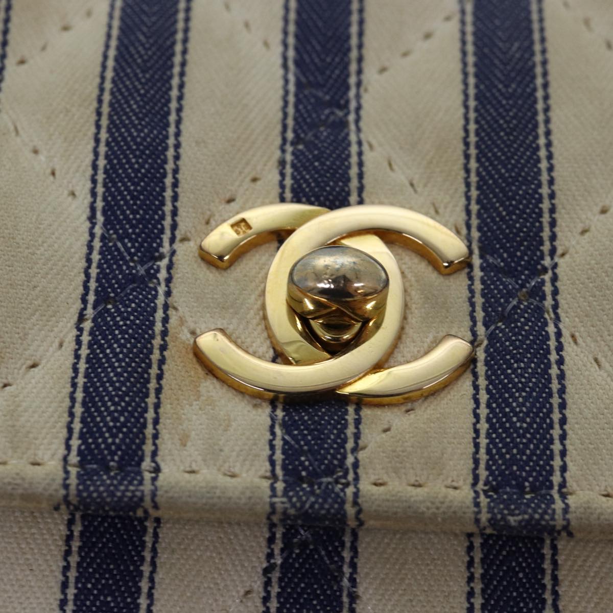 CHANEL Turn Lock Shoulder Bag Canvas Blue CC 83375