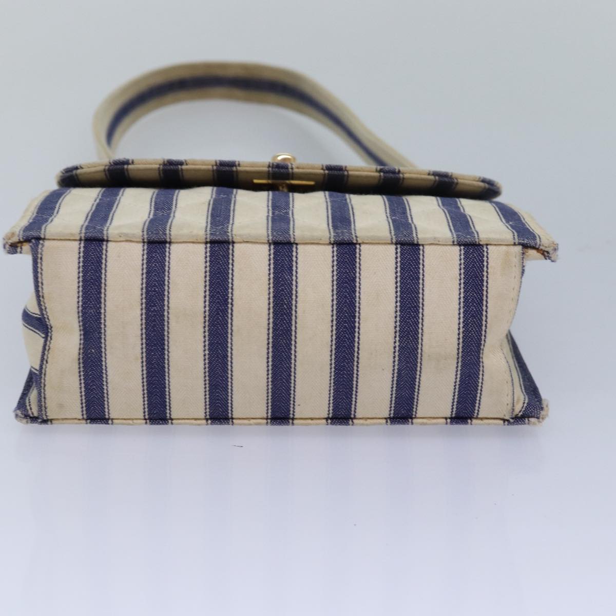 CHANEL Turn Lock Shoulder Bag Canvas Blue CC 83375