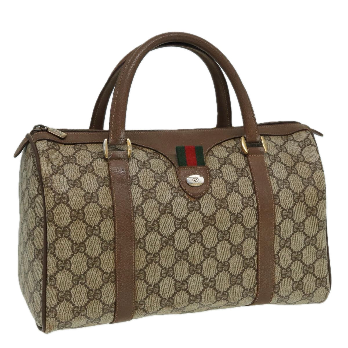 GUCCI GG Supreme Web Sherry Line Boston Bag PVC Beige Red 111 02 007 83384