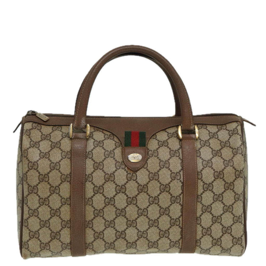GUCCI GG Supreme Web Sherry Line Boston Bag PVC Beige Red 111 02 007 83384