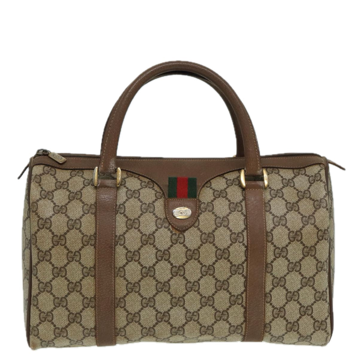 GUCCI GG Supreme Web Sherry Line Boston Bag PVC Beige Red 111 02 007 83384