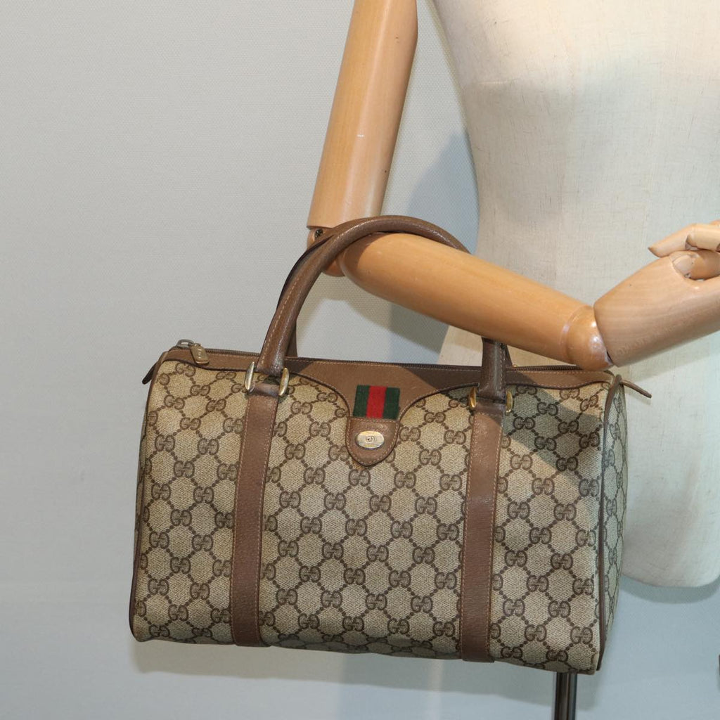GUCCI GG Supreme Web Sherry Line Boston Bag PVC Beige Red 111 02 007 83384
