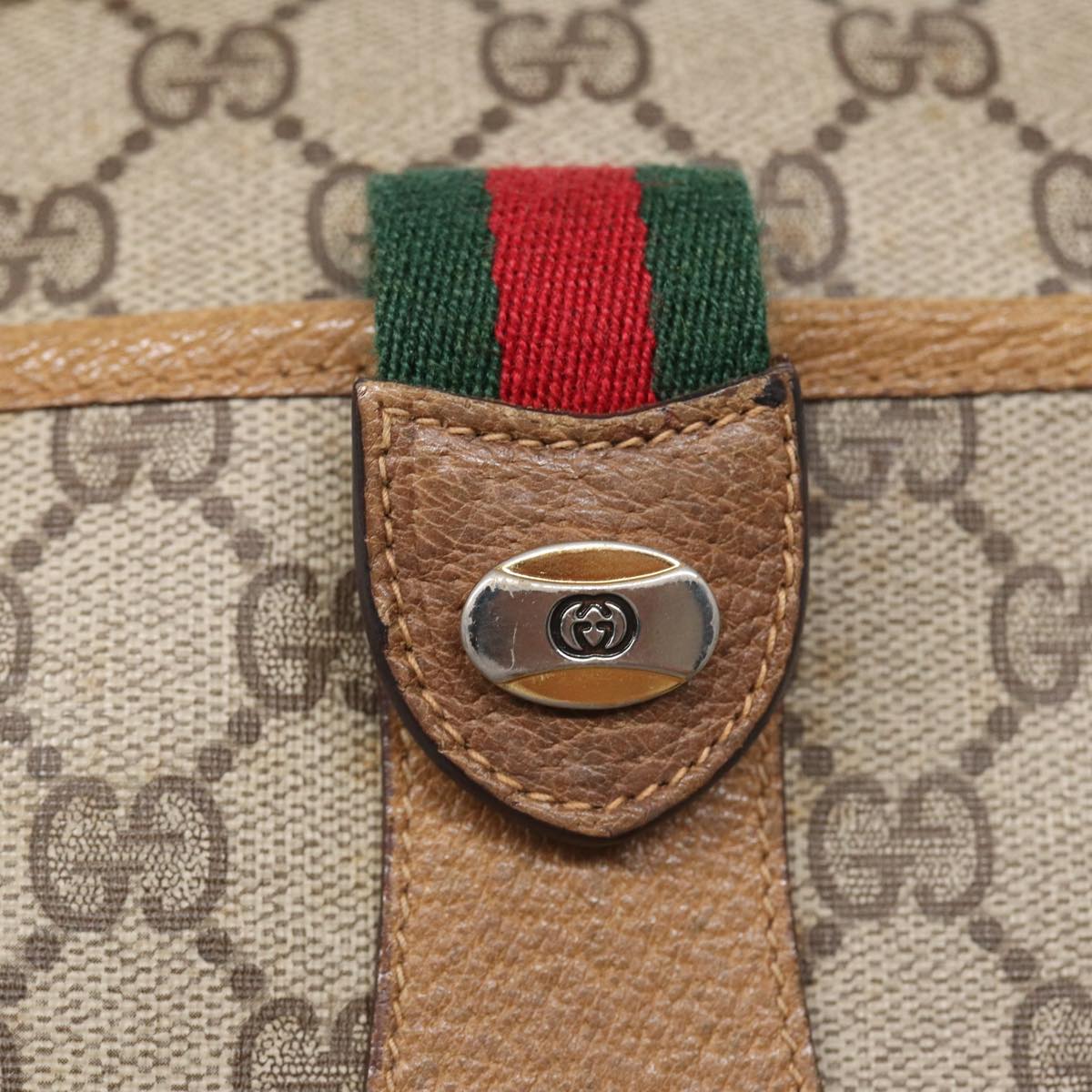 GUCCI GG Supreme Web Sherry Line Shoulder Bag PVC Beige Red 89 01 032 83419