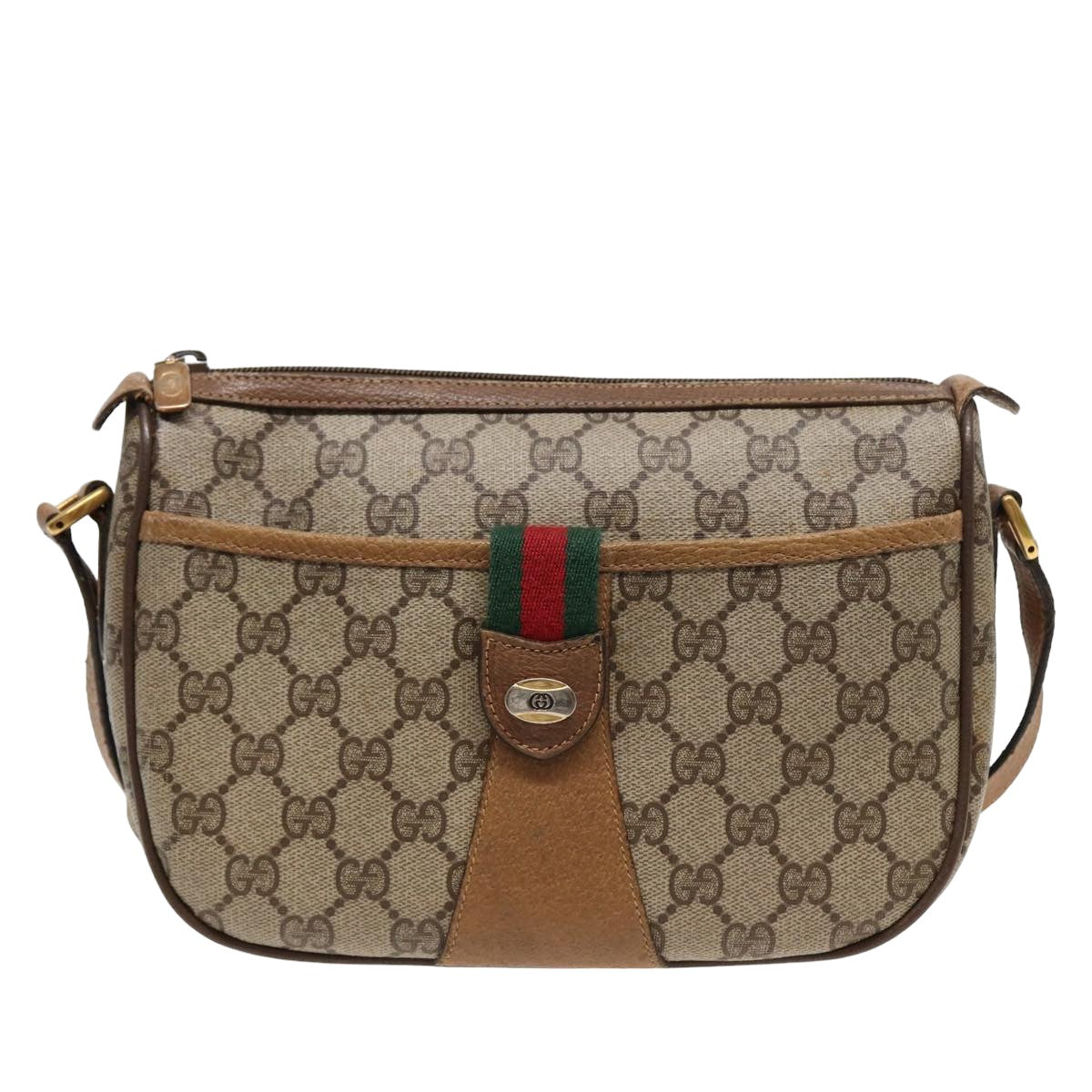 GUCCI GG Supreme Web Sherry Line Shoulder Bag PVC Beige Red 89 01 032 83419