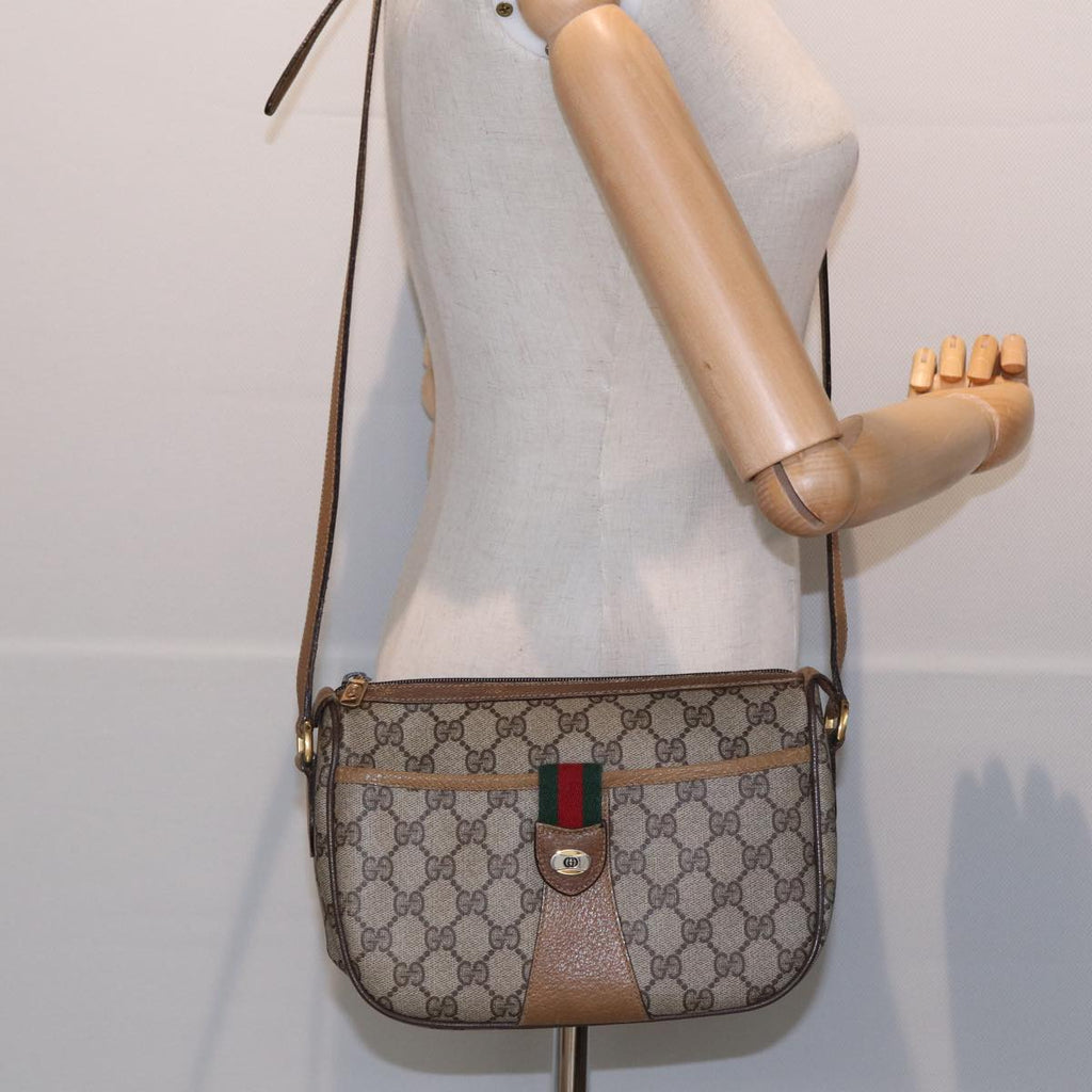 GUCCI GG Supreme Web Sherry Line Shoulder Bag PVC Beige Red 89 01 032 83419