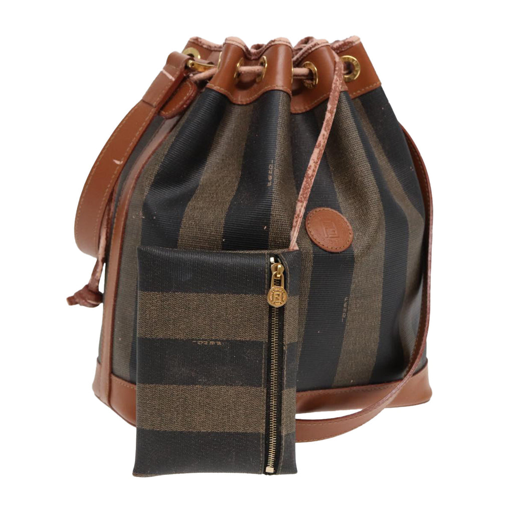 FENDI Pecan Canvas Shoulder Bag Brown Black 83448