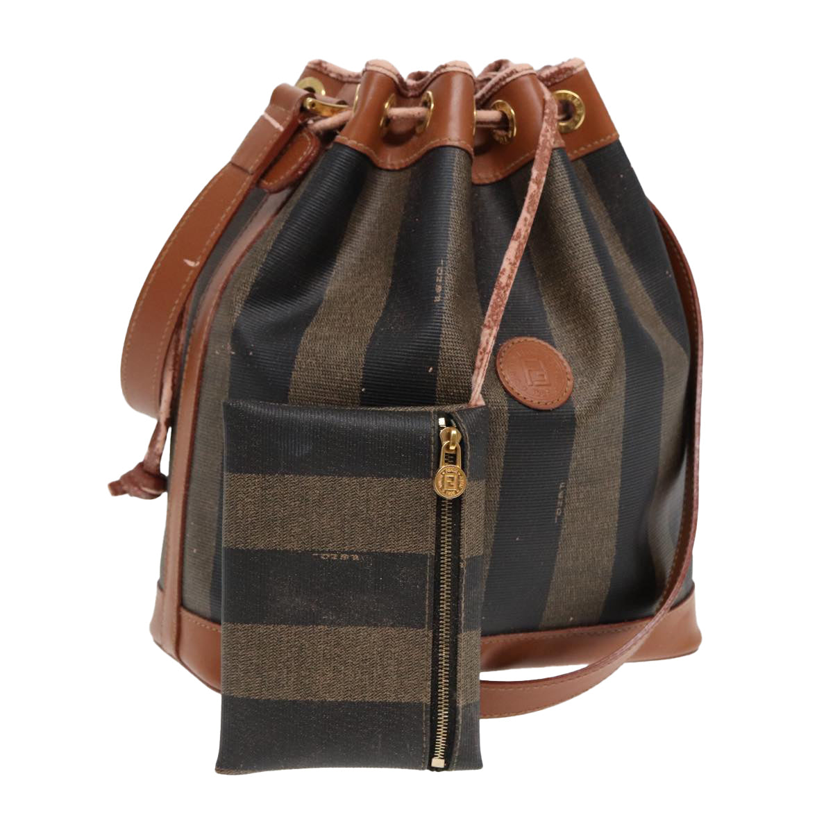 FENDI Pecan Canvas Shoulder Bag Brown Black 83448