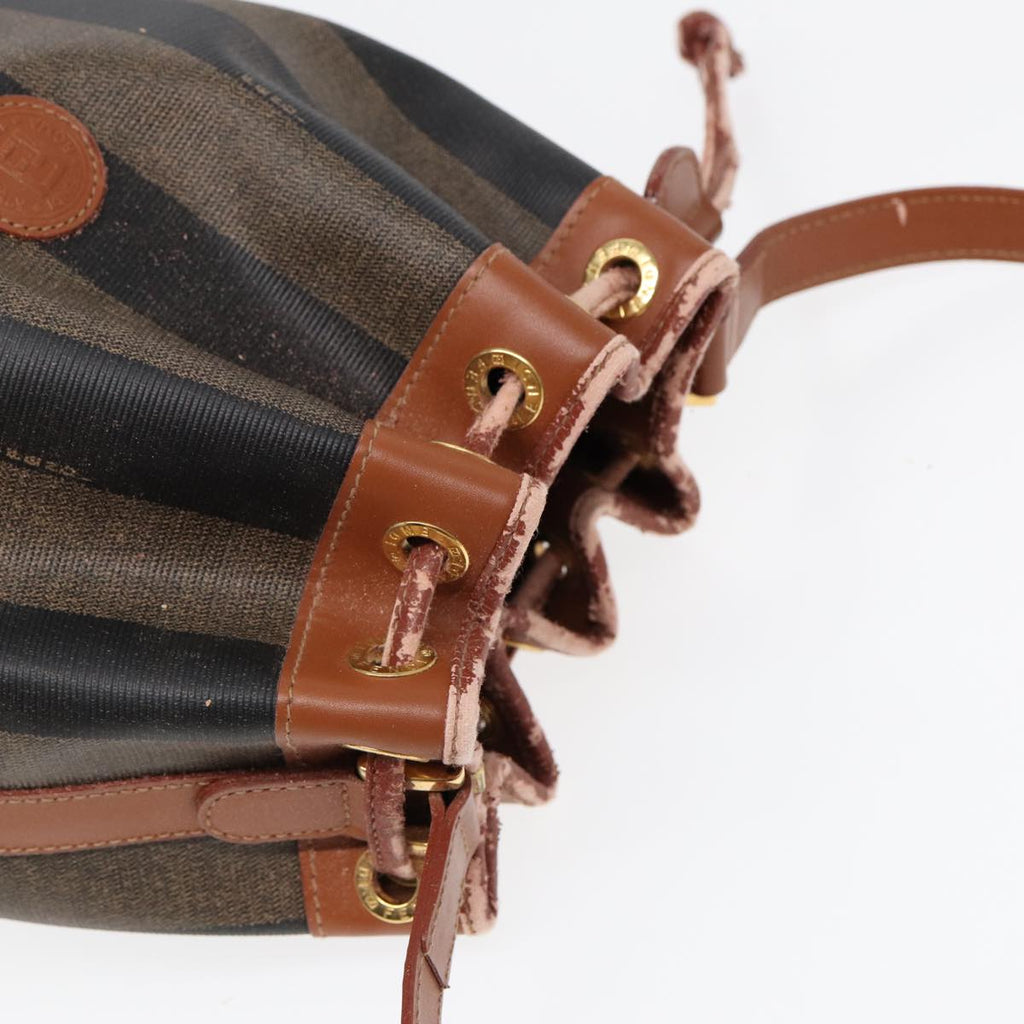 FENDI Pecan Canvas Shoulder Bag Brown Black 83448