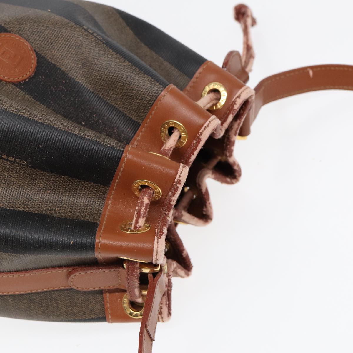 FENDI Pecan Canvas Shoulder Bag Brown Black 83448