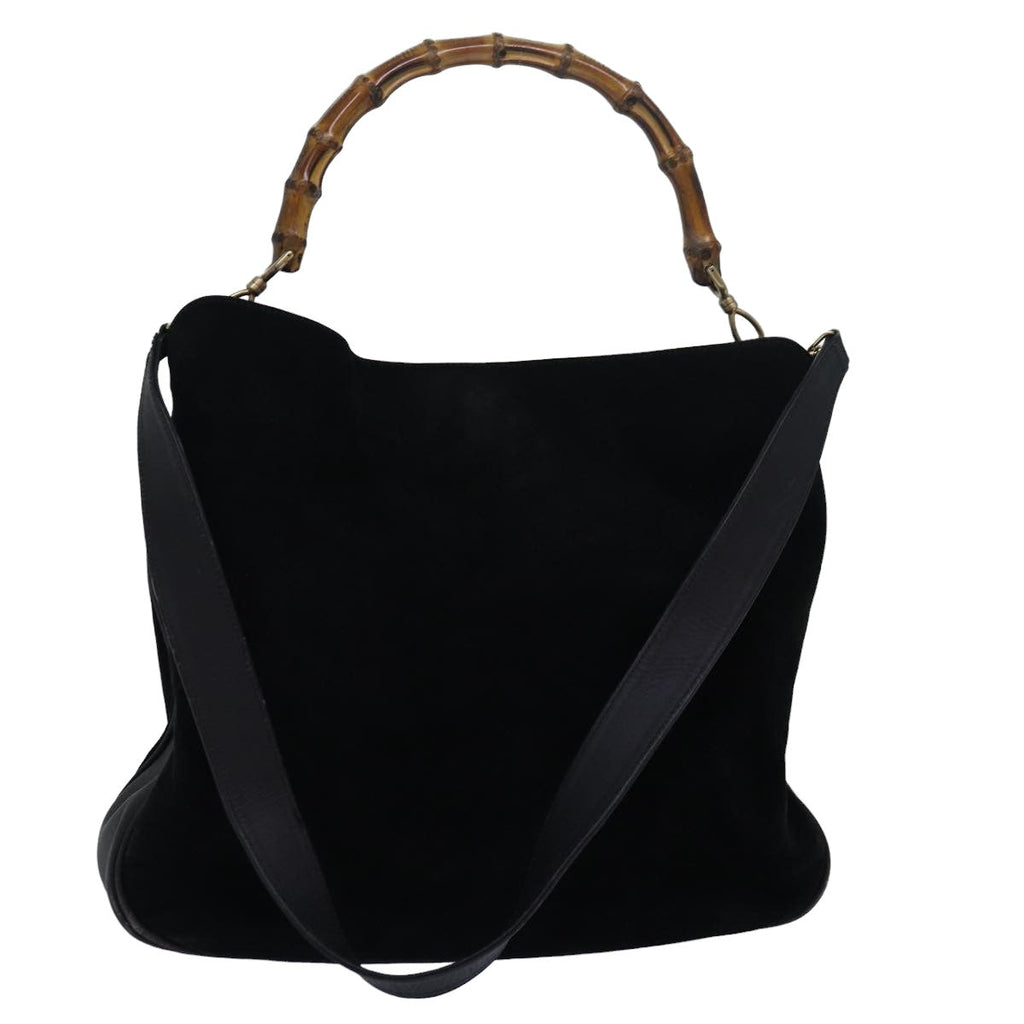 GUCCI Bamboo Hand Bag Suede 2way Black 83450