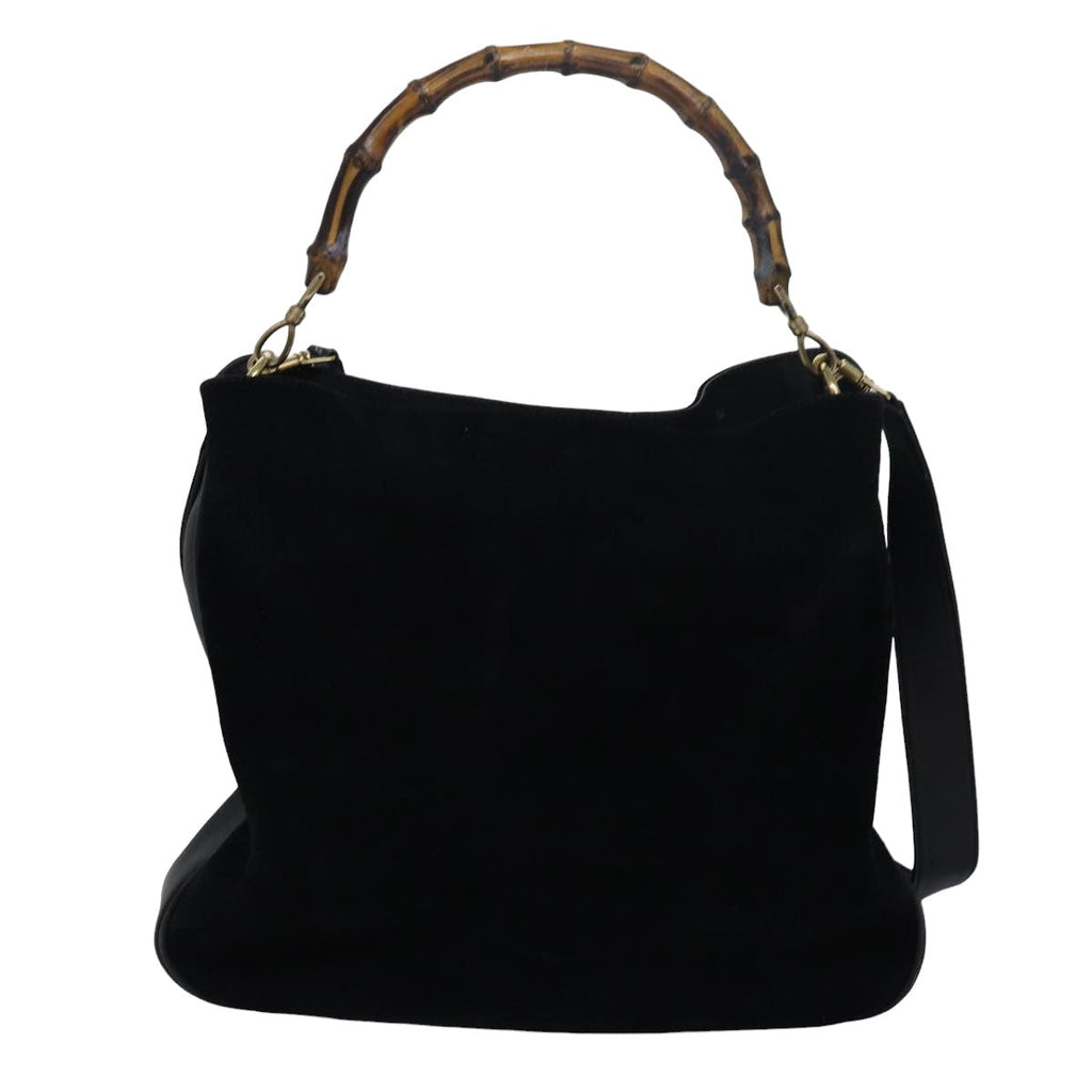 GUCCI Bamboo Hand Bag Suede 2way Black 83450