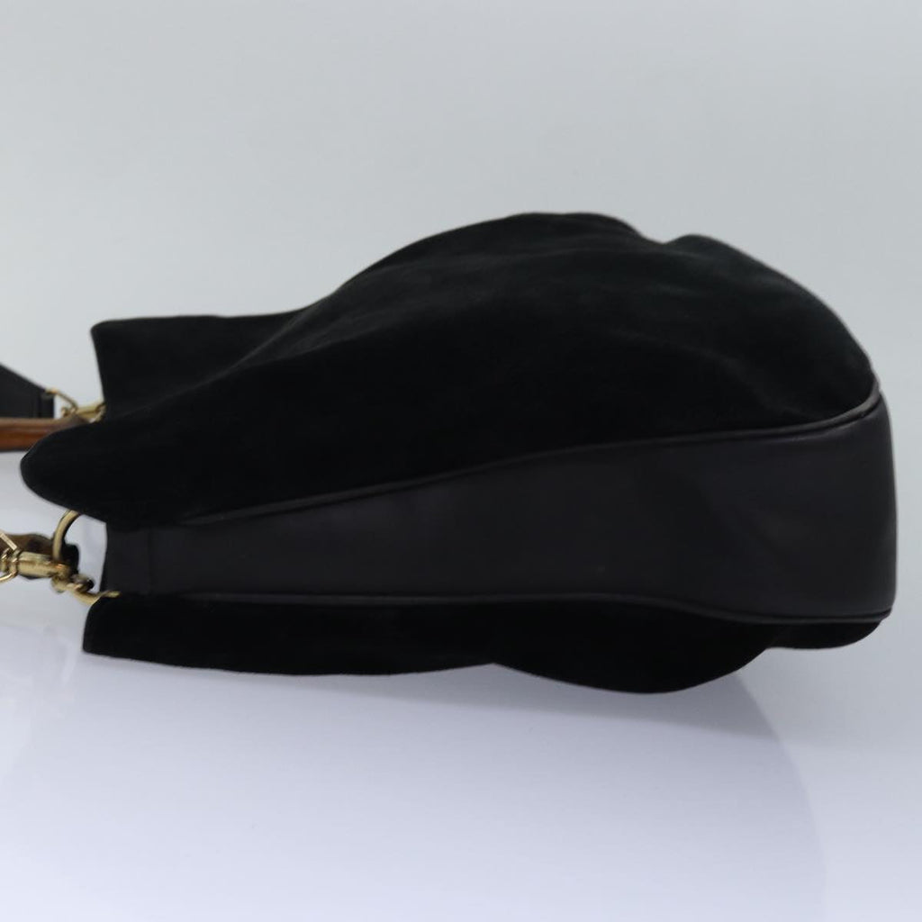 GUCCI Bamboo Hand Bag Suede 2way Black 83450