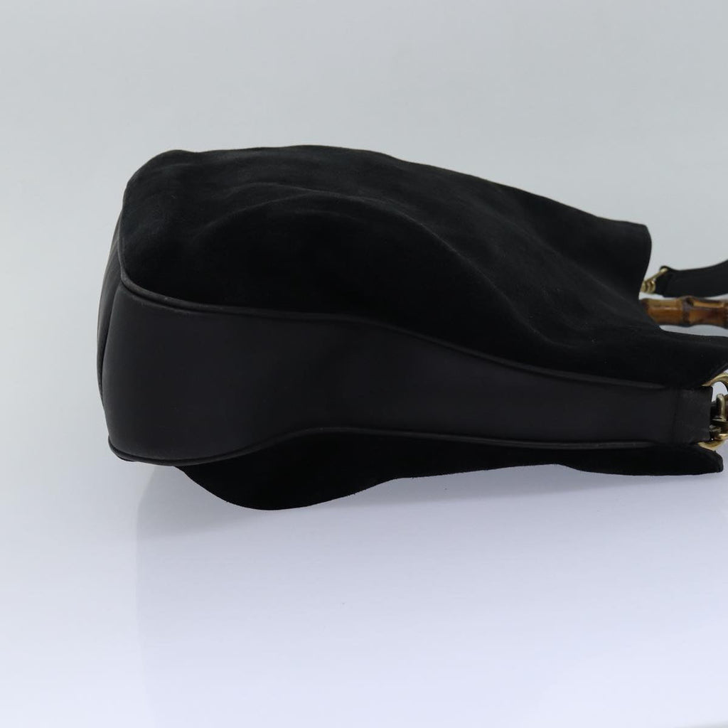 GUCCI Bamboo Hand Bag Suede 2way Black 83450
