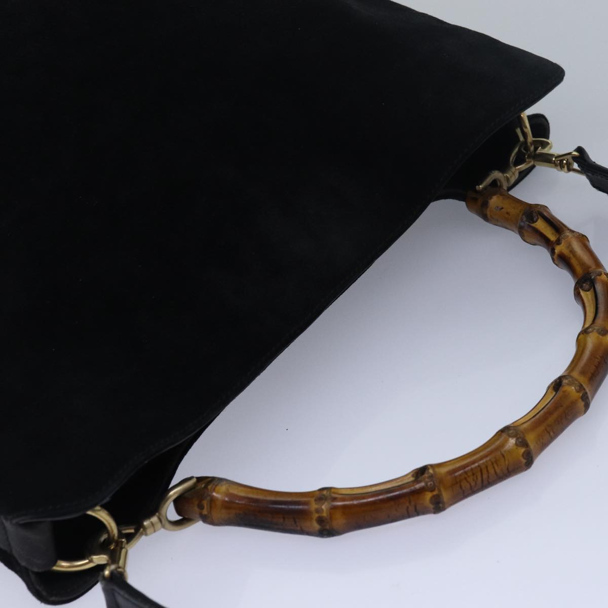GUCCI Bamboo Hand Bag Suede 2way Black 83450