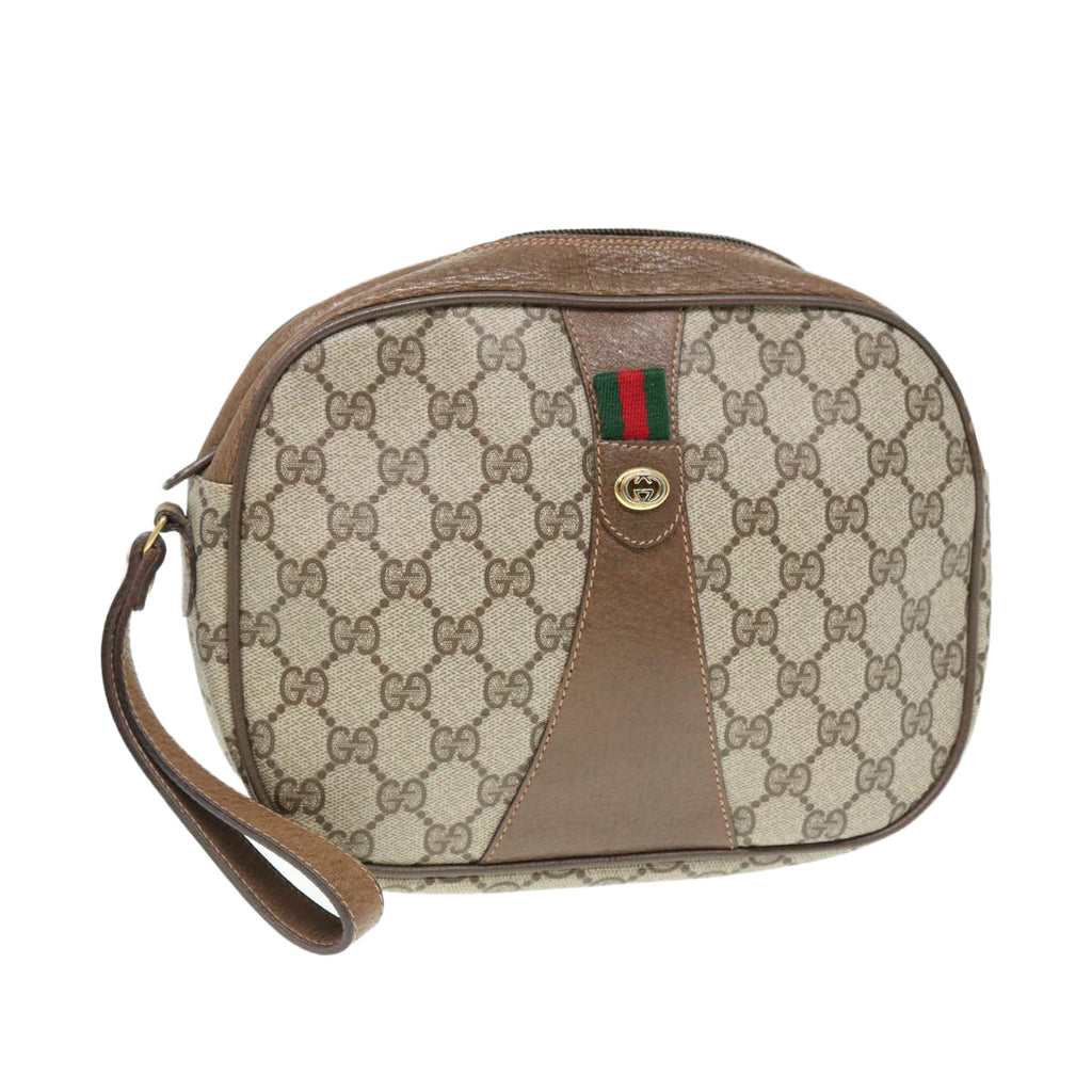 GUCCI GG Supreme Web Sherry Line Clutch Bag PVC Beige Red 89 01 034 83463