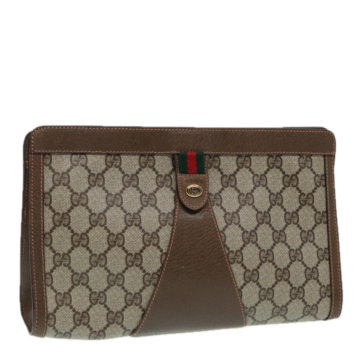 GUCCI GG Supreme Clutch Bag PVC Leather Beige 89 02 075 83474