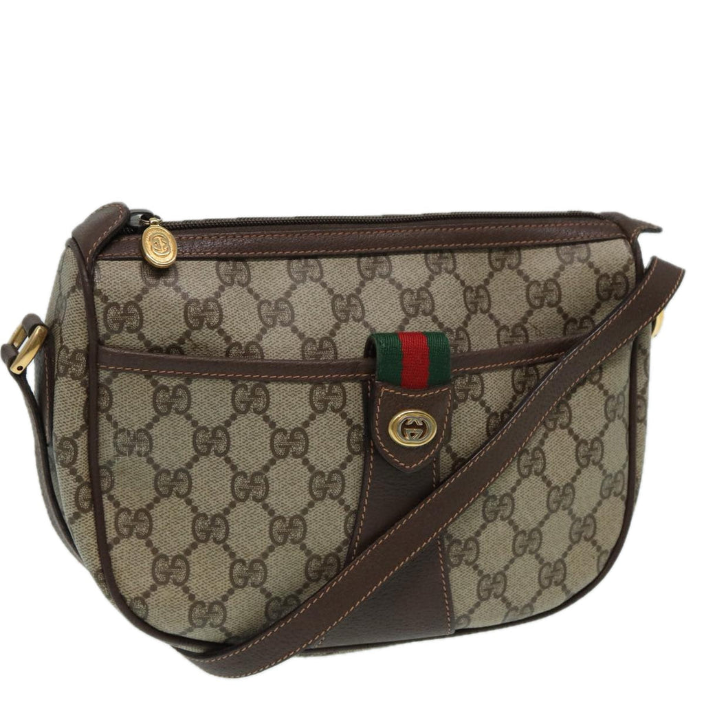 GUCCI GG canvas Web Sherry Line Shoulder Bag PVC Leather Beige 83475